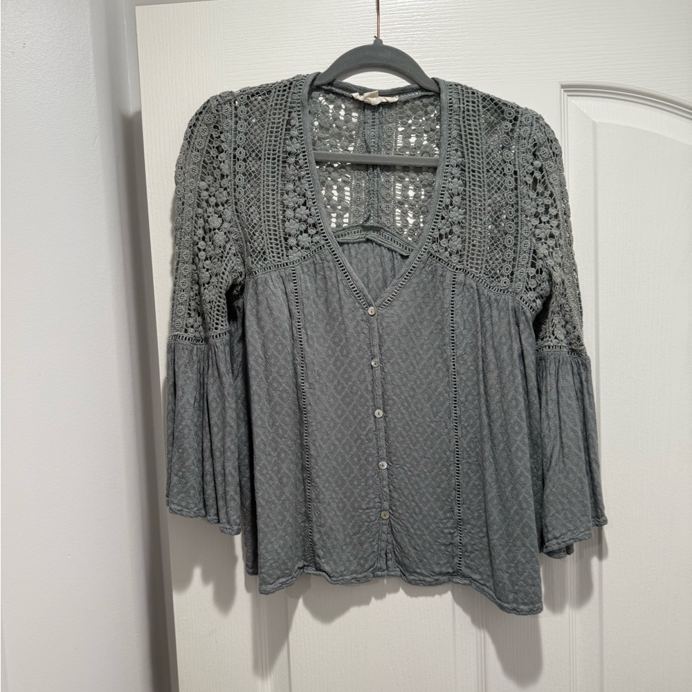 Lovestitch M Sage green/green gray Women's Crochet Top